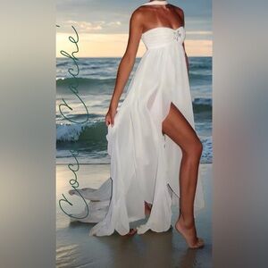 Obsession Elegant White Strapless Maxi Dress Cocktail Coverup